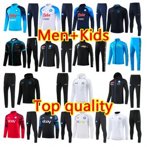 2023 Yarım Çekme Uzun Kollu Napoli Trailsuit Futbol Forması 21 22 23 24 Futbol Terozları Ceket Çocuk Kiti SSC Naples AE7 D10s Eğitim Takım Tren Tuta Chandal Jogging