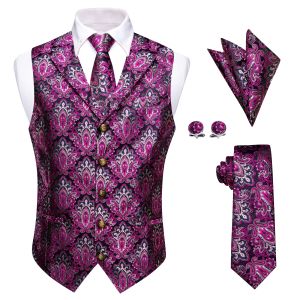 Gilet Unico Gilet Rosso Rosa per Uomo Classico Paisley chaleco hombre Cravatta Classica Fazzoletto da Taschino Gemelli per Gilet da Festa Aziendale