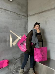 Sacos de compras PP tecido saco rosa cor ombro reutilizável impermeável totes bolsa portátil para viagem mercearia