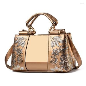 Shoulder Bags High-Gloss Patent Leather Female Handbag Sequined Bag Double-Sided Embroidered Thread Bright Messenger