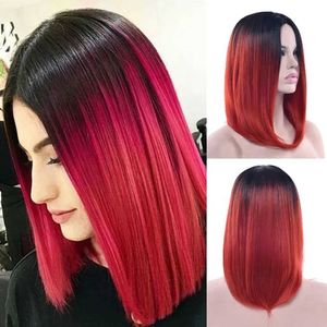 Synthetic Wigs Synthetic Hair Black To Red Ombre Hair Short Bob Short Wigs Straight Hair Cosplay Wig for Women 240328 240327