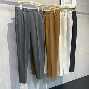 Calças masculinas outono grosso terno homens reta drape moda coreana clássico negócio casual lã calças formais masculino café bege