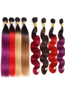 IShow 10a brasilianska mänskliga hårbuntar ombre färg hårförlängningar 3 st med spetsstängning t1bpurple 99j kroppsvåg rakt för wo89985375