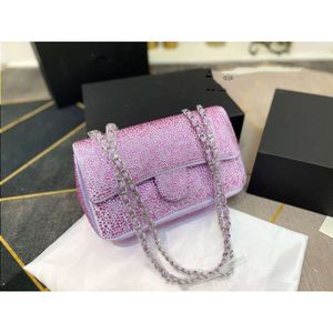 Klasik Rhinestone mini flep çantaları renkli çok renkli lazer orijinal deri çantalar altın gümüş metal zincir crossbody çanta lüksler desi hcvk