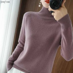 Women's T-Shirt Women Autumn Winter Turtleneck Sweater Elegant Slim Solid Ribbed Knitted Cashmere Jumpers Female Long Sleeve Pullover KnitwearL2403