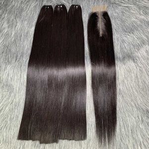 Synthetic Wigs Bone Straight Vietnamese Raw Hair Bundles with Closure 12A Straight Raw Human Hair 3 Bundles with Closure 2x6 Lace Kim K Closure 240329