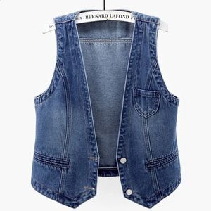 Womens Casual Denim Vest Outdoor Pocketed Waistcoat 240311