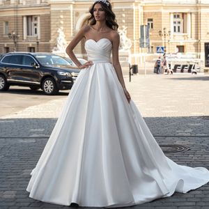 Simples princesa a linha vestido de casamento 2024 querida plissados cetim noiva vestidos formais de novias robe de mariage
