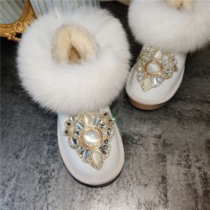 Boots New rhinediamond and velvet warm waterproof white snow boots female fox wool heavy cotton boots short tube