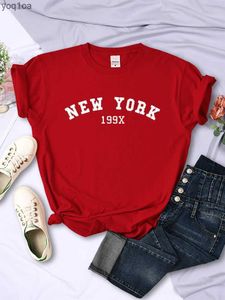여자 티셔츠 New York 199X 성격 편지 T 셔츠 여자 패션 브랜드 짧은 슬리브 캐주얼 편안한 티 셔츠 스포츠 여름 티셔츠 슬리트 2403