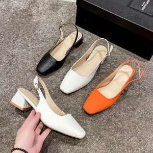 Sandals Strap Block Heels Med 2024 Summer Closed Toe Sandals Clear Shoes Suit Female Beige Chunky Medium Fashion Open Girls Black