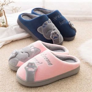 HBP Pantofole da casa per casa in cotone con cartoni animati economici non di marca per coppie invernali in peluche con gattino in pelliccia per donna uomo