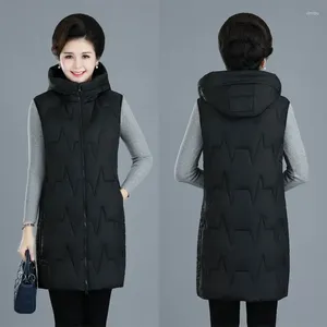 Coletes femininas jaqueta de inverno mulheres com capuz zíper oversize colete outerwear algodão acolchoado moda colete sem mangas longo casaco v226