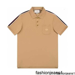G Family Verified Rätt version av Summer Short Sleeved Lapel broderad poloskjorta för pojkar, Khaki randig kontrasterande T-shirt {kategori}