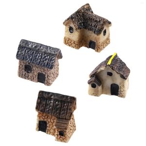 Trädgårdsdekorationer liobo 4st Micro Landscape Miniature Village House Mini Dollhouse Thatched Cottage Decoration Set