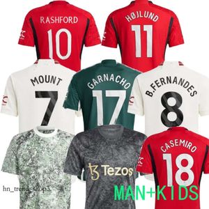 24 25 Soccer Jersey Kids Kit Bruno Fernandes Rashford Mount Football Shirts Home Away 3rd 2023 2024 Martial Hojlund Stone Roses Women målvakt 721