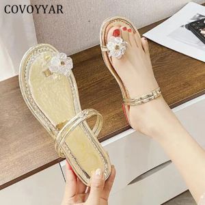 Talltor Covoyar Summer Sandals Women Flat Slippers Floral Flip Flops Toe Ring Beach Slides Shoes For Woman Plus Size 41 WSL282