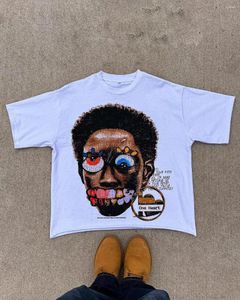 Мужские футболки Топ Y2k, большая свободная короткая футболка с рисунком High Street The Big Head, одежда с рукавами 2024, рубашка большого размера с принтом