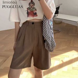 Kobiety Korea Korea Summer Kobiet Szorki Nogą Szorki Biuro Lady High talia Khaki Shorts Oversize luźne guziki czarny klasyczny krótki shortsc243128