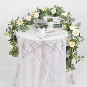 Fiori decorativi 2 pezzi ghirlanda di vite di rosa artificiale con foglie di eucalipto e piante di cesti appesi di fiori per la decorazione di nozze