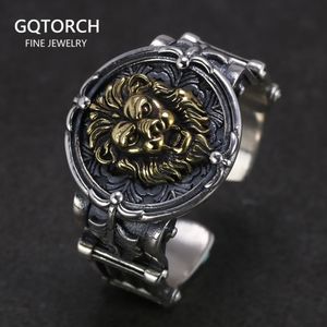 Solid 925 Sterling Silver Mens Lion Ring Retro Punk Retro Locomotive Ring Mens Leaf Male Jewelry 240313