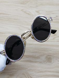 2020 óculos de sol redondos steampunk armação de metal strass lente clara retro círculo quadro óculos de sol t2001067842973
