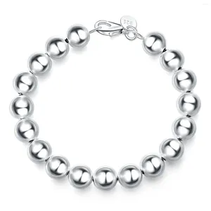 Strand 925 Sterling Silver 10mm Solid/Hollow Smooth Beads Bracelet For Women Fashion Wedding Engagement Party Charm Jewelry