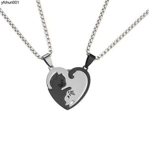 Love Cat Couple Splice Necklace a Pair of Male and Female Students Girlfriend Two Simple Lovely Korean Pendant Gift