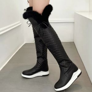 Stiefel warme Pelzschnee Stiefel Frauen 2022 Winterschuhe schwarz weiß über Knie High Stiefel Damen wasserdichte Plüsch lange Stiefel weibliche Marke