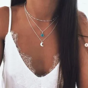 Gargantilha boêmia jóias 2024 moda lua três camadas multi-camada colar feminino atacado presentes de verão