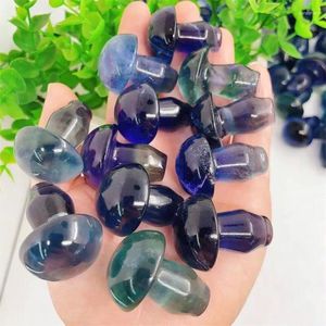 Dekorativa figurer Natural Purple Fluorite Mushroom Figurin snidade hantverk Dekor kvartsläkning Crystal Statue Home Garden Yard Yard Dekoration