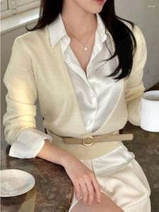 Suéter feminino feminino casual gola v suéter 2024 coreia slim sexy na moda manga comprida top de malha para mulheres quv9