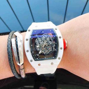 Richa Luxury Mens Mechanical Watch Milles White Ceramic Automatic Hollowed Out Luminous Tape Personlig vattentät schweizisk rörelse armbandsur