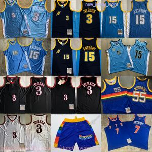 Klasyczny retro autentyczny haft 2003-04 Basketball 15 Carmelo Anthony Jersey Vintage 3 Allen Iverson Dikembe 55 Mutombo koszulki