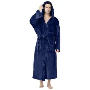 Men's Sleepwear Plush Bathrobe Cozy Hooded Soft Warm Stylish Nightgown For Autumn Winter Long Sleeve Minimalistic Solid Color Spa