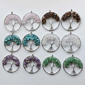 Pendant Necklaces Wholesale 12pcs Mix Natural Stone Handmade Wire Wrapped Tree Of Life Pendants 50mm For Jewelry Making