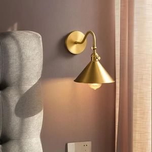 Wall Lamp Nordic Copper Rocker Arm Rotating Bedroom Bedside Bathroom Aisle Living Room Cafe Study