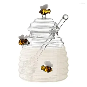 Storage Bottles Honey Jar With Dipper Stick And Lid Clear Glass Dispenser Household Large Bottle Container