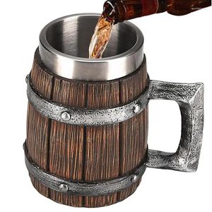 Mugs Tankard Mug 600ml Wooden Beer Cup For Men Viking Coffee Cool Whiskey Barrel Antique Men's Party