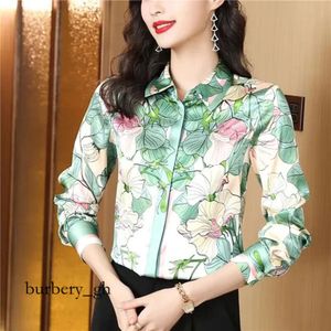 Beige Satin Chain Print Shirt for Women Lapel Ribbon Bow Autumn Winter Designer Blouses 2023 Office Ladies Chic Long 497