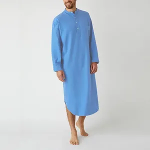 Men's Sleepwear Vintage Long Shirt Solid Color Nightgown Versatile Sleeve Pajama With Button Design For Wear
