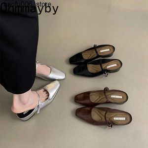 Slippers Designer Summers Mules Slippers Womens Fashion Low Heel Shoes Womens Elegant Party Dress Slides Sandalias Q240318