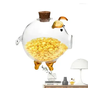 Storage Bottles Piggy Banks Money Saving Bank Transparent Cute Pig Shaped Cash Coin Register Clear Glass Gold Home Ornaments Gifts