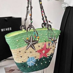 Новая тканая сумка ручной работы с вышивкой в виде морской звезды и травы, тканая женская сумка из бисера, сумка на плечо 240318