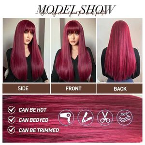 Synthetic Wigs OneNonly Red Wig Long Straight Wigs with Bangs High Quality Synthetic Wig for Women Cosplay Daily Use Heat Resistant Fiber Hair 240328 240327