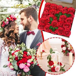 Fiori decorativi Bouquet Festival Illustrazione Regalo Decorazione di San Valentino Rosa Matrimonio Casa Simulazione Fiore Scatola da 25 giorni Seta in schiuma di PC fai da te