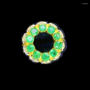 Cluster Rings Natural Real Green Emerald Ring Round Flower Style 0.15ct 10pcs Gemstone 925 Sterling Silver Fine Jewelry J238197