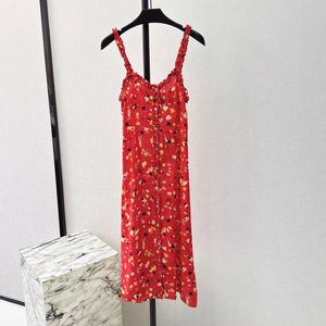 Vestido feminino marca de moda dos EUA seda vermelho floral estampado sem mangas minivestido deslizante