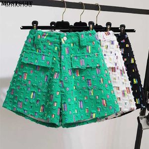 Kvinnors shorts 2023 sommar snygga höga midjeshorts kvinnor färgglada breda ben korta byxor mode chic damer shorts s-4xlc243128