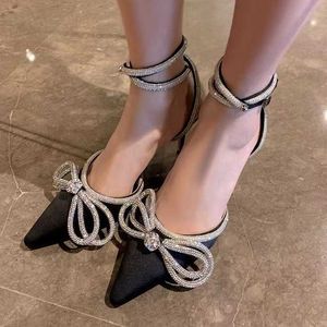 High Heels Black Sexy pannband Rhinestone Bow Flip Flop Sandals Platform Wedges Summer Sandal Women Stiletto Sandal 240228